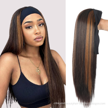 Silky Straight Hair Highlight Headband Wig Synthetic Hair Brown Straight Synthetic Hair for African American Women